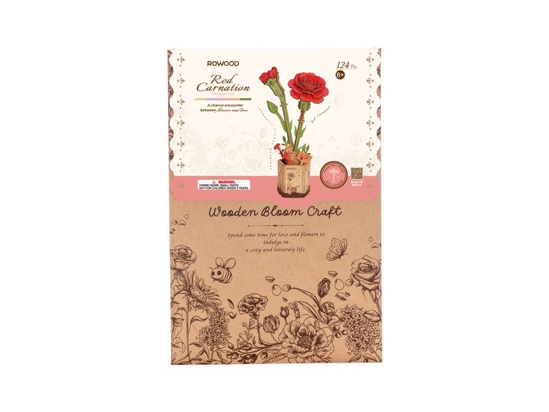 RoboTime Bausatz Red Carnation 124-teilig 3D-Puzzle aus lasergeschnittenen Holzteilen