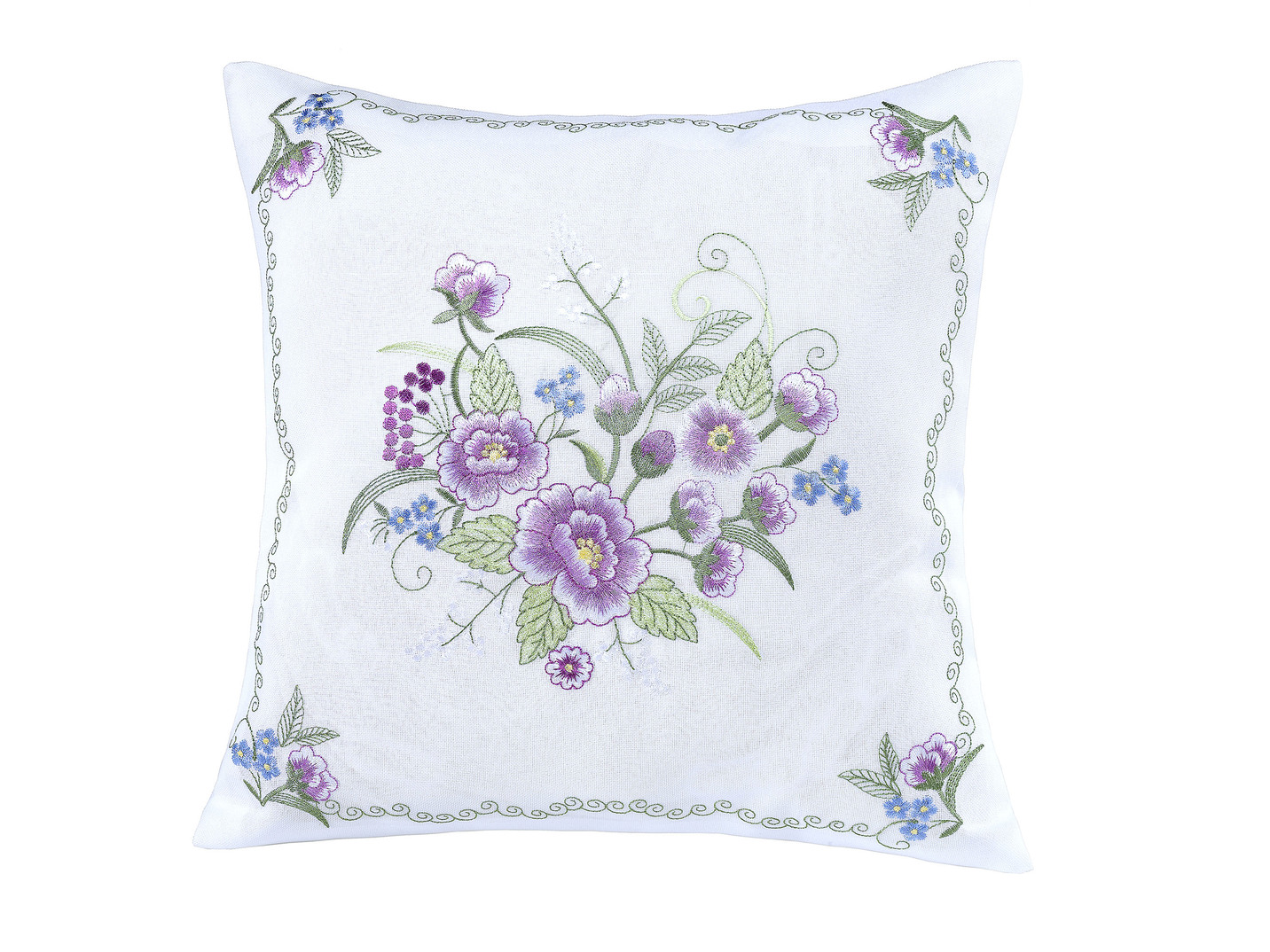Tischdecke oder Kissenbezug mit Blüten-Stickerei