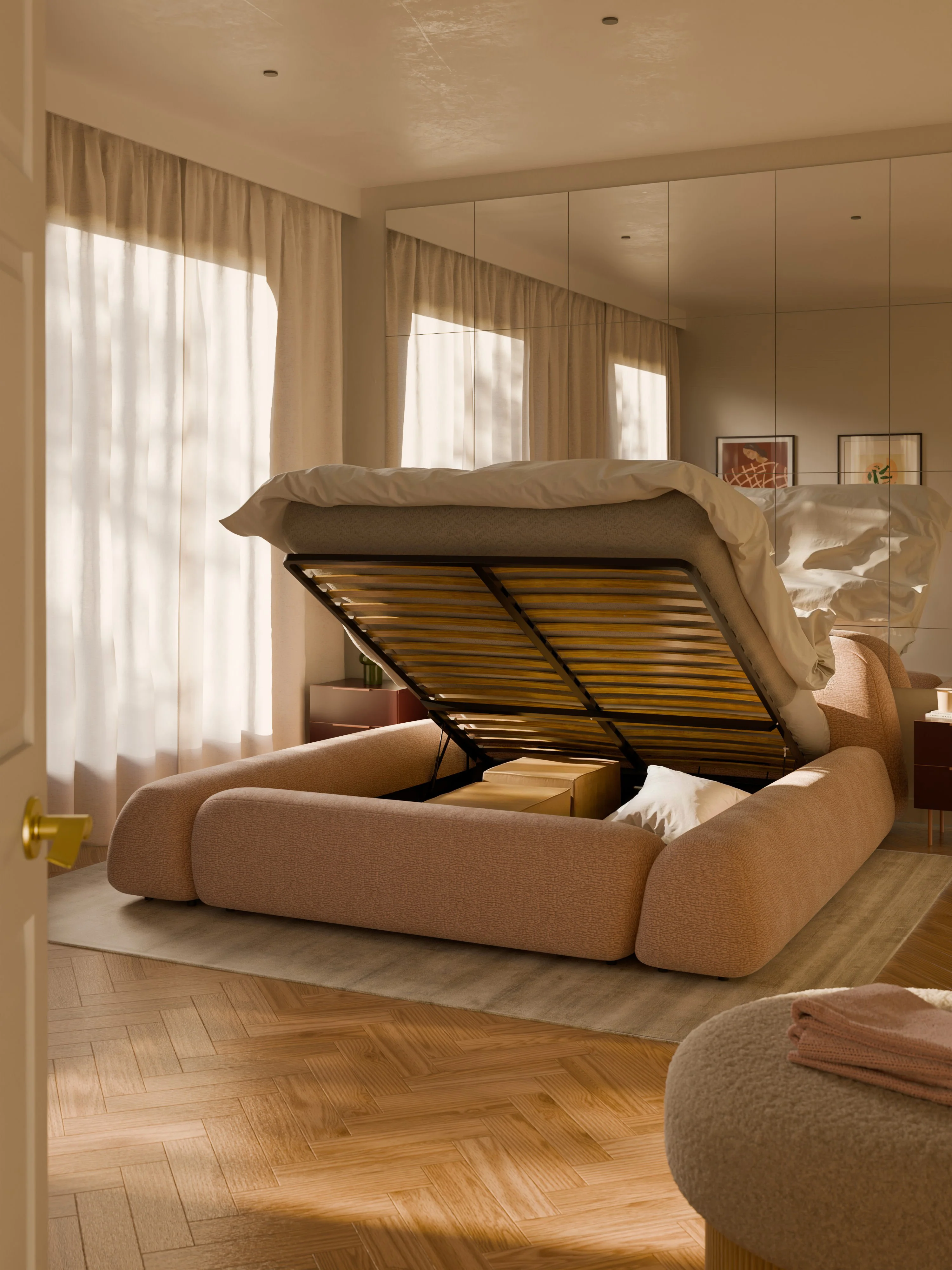 Gestoffeerd bed Wolke met opbergruimte