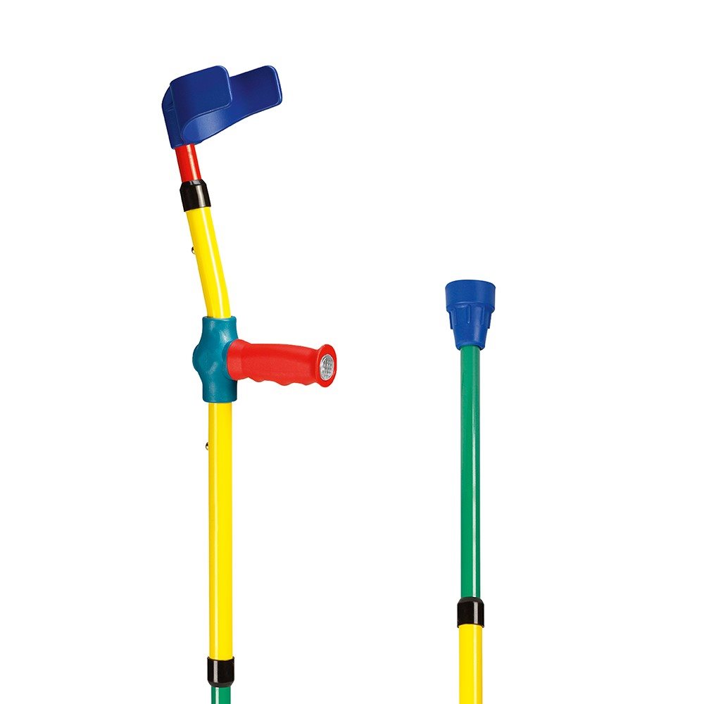SAHAG Krücken Kinder Ergo Softgriff 57-75cm bunt -100kg Druckknopf 2 Reflektoren 1 Paar
