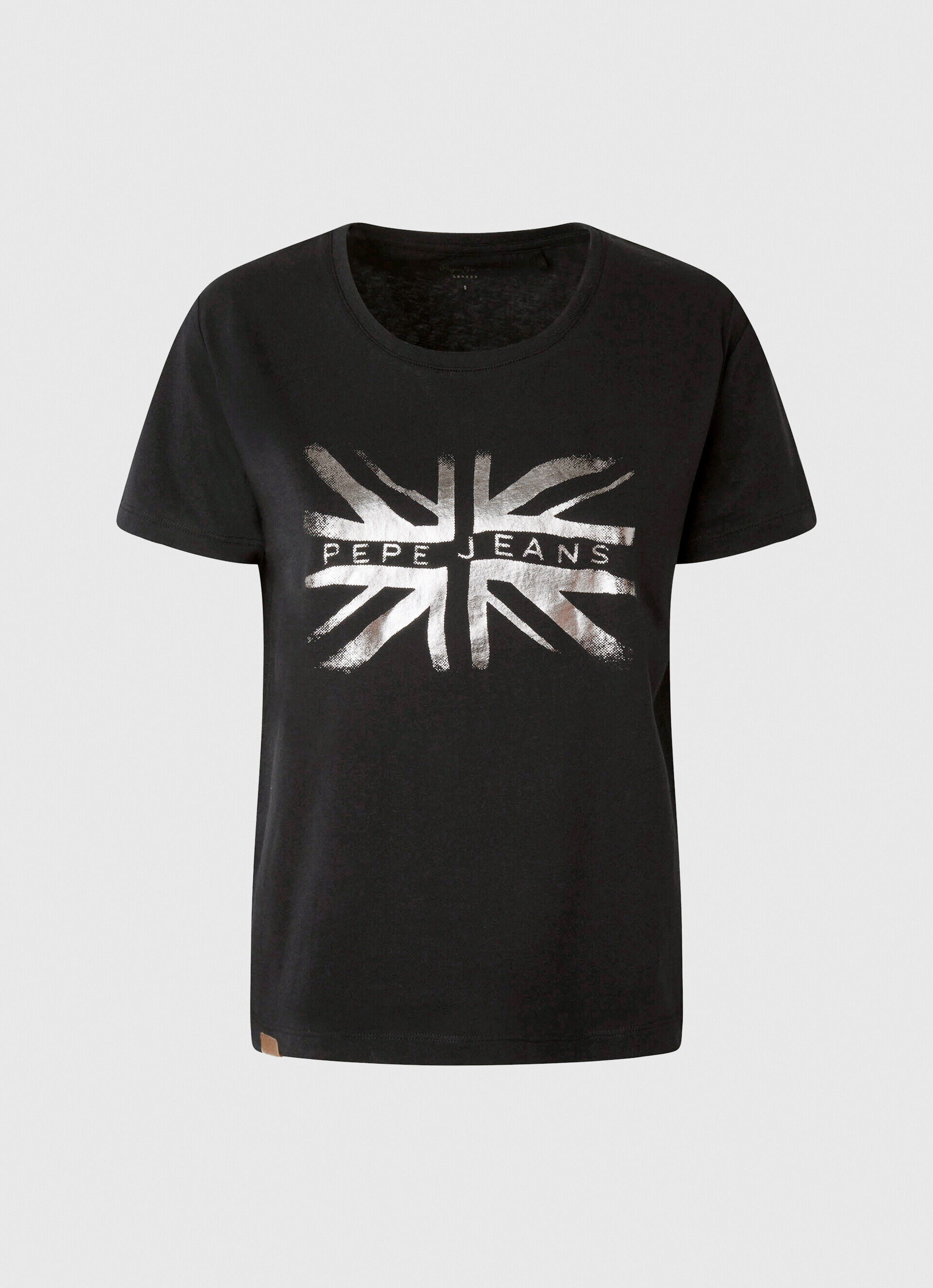 Camiseta de algodão com logo metálico - preta