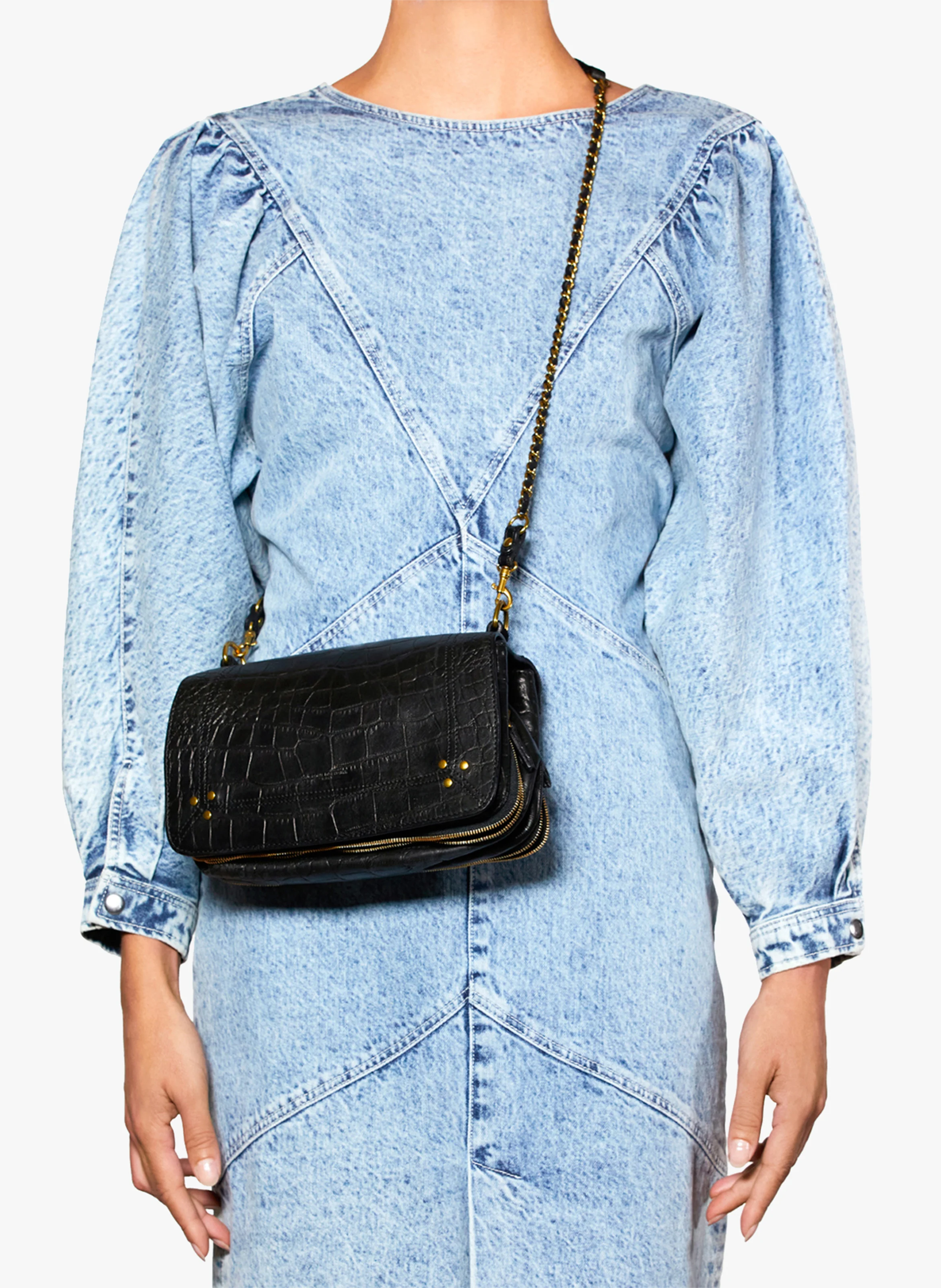 BOBI - Sac bandoulière en cuir croco| Noir