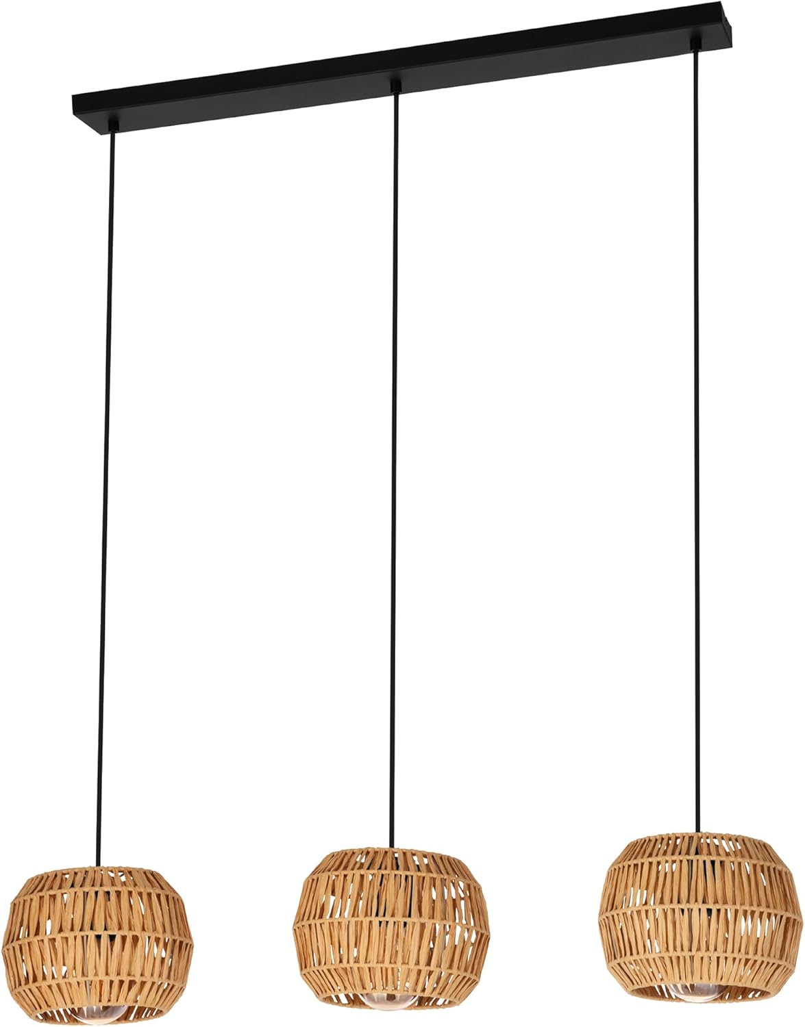 EGLO Hängelampe Sheldon, Esstisch Pendelleuchte 3-flammig, Esstischlampe Boho, Hängeleuchte mit Lampenschirm aus Bast Papier, E27 Fassung, 91 cm