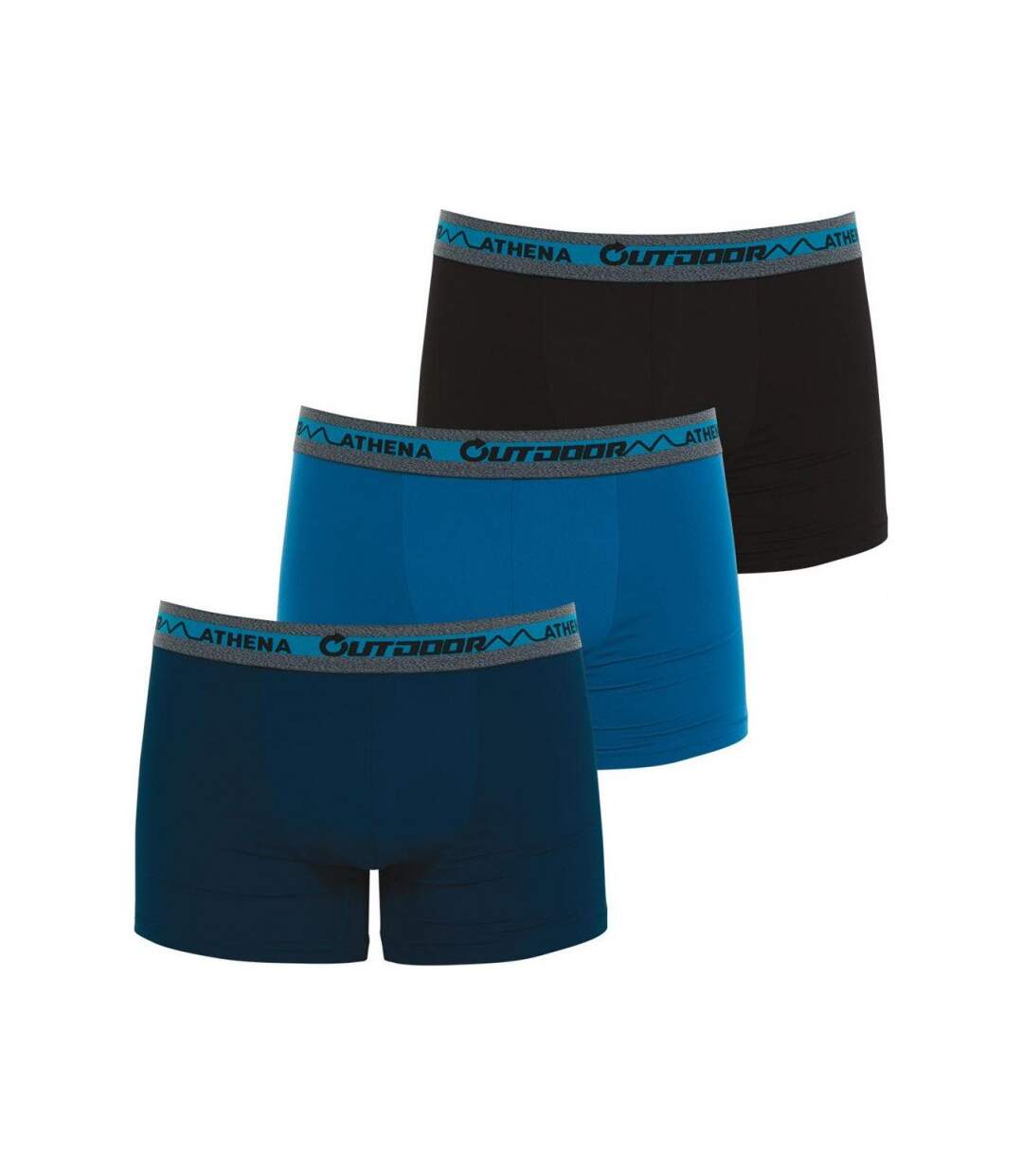 ATHENA Lot de 3 Boxers Homme Microfibre recyclée OUTDOOR Marine Lagon Noir