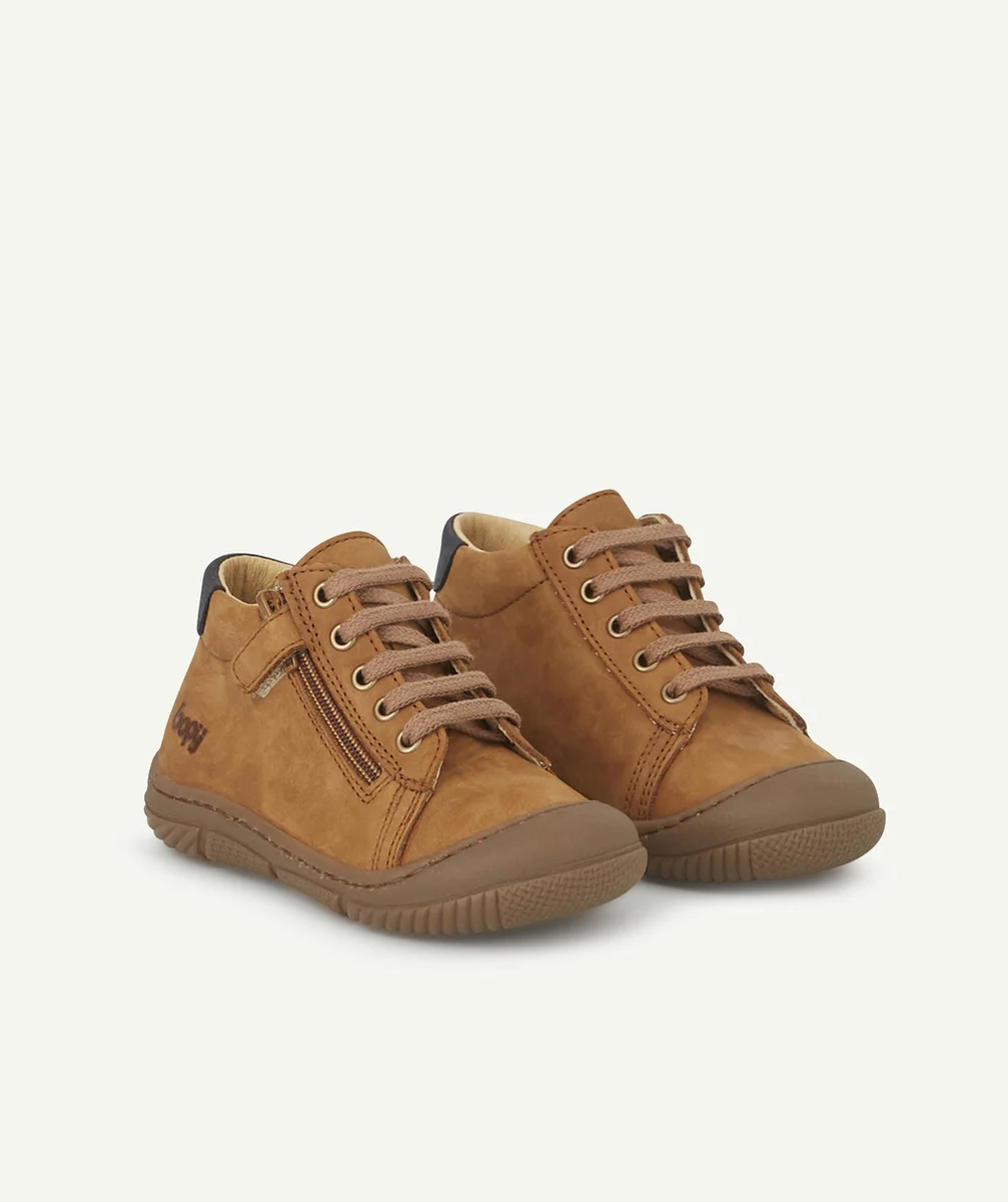 BOPYBOTTINES PREMIER PAS BÉBÉ EN CUIR CAMEL ET MARRON