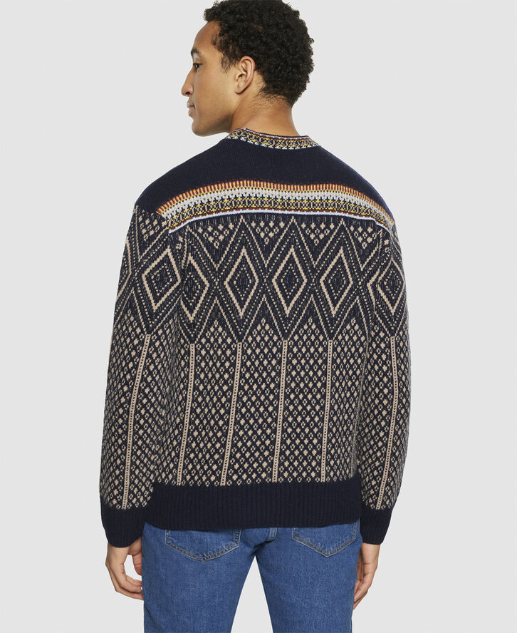 Knowledge Cotton Apparel Fair Isle crew neck lambswool knit - RWS Blue