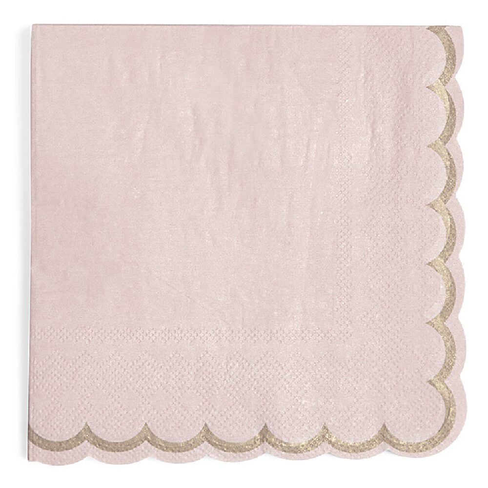 Serviette en papier rose et bord doré  x 16