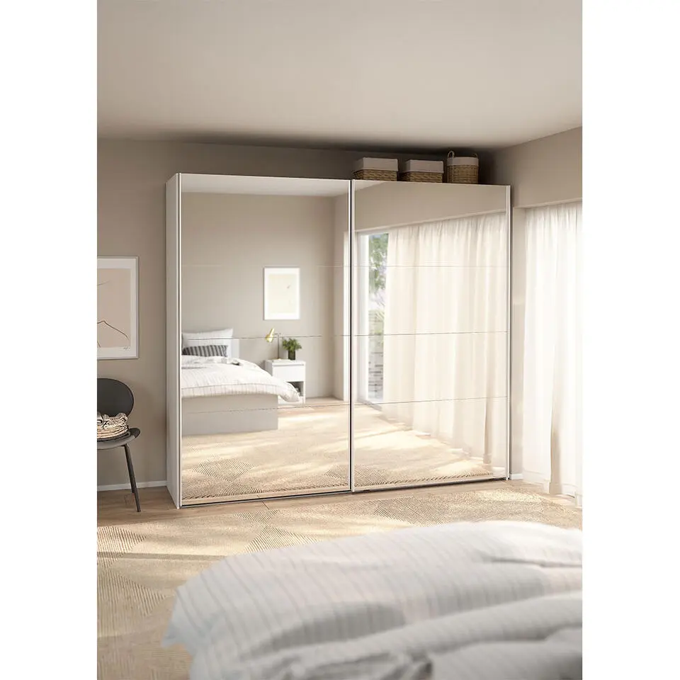 Hioshop Catania schuifdeurkast 2 deuren met spiegel 245x220cm wit