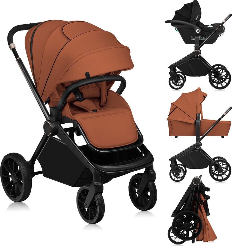 Lionelo Mika Plus - Kinderwagen 3in1 - XXL SET - incl. i-Size autostoel - Grote wielen - tot 22kg - Voor alle soorten terrein