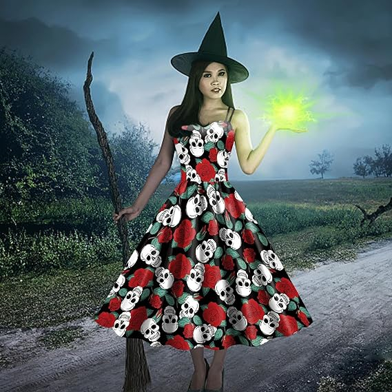 (170cm) Halloween Erwachsenen Kostüm Totenkopf Hexen Kleid Verkleidung für Motto Partys / Fasnacht - Schwarz