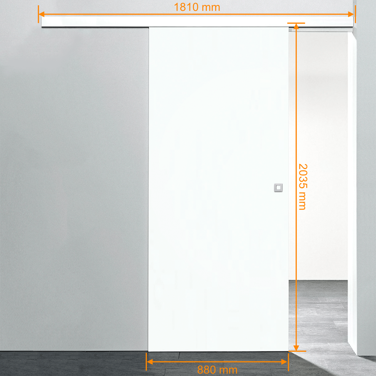 Houten schuifdeur, wit, 880x2035 mm, binnendeur, houten deur, schuifdeursysteem - vierkante greep + 2-zijdige softclose