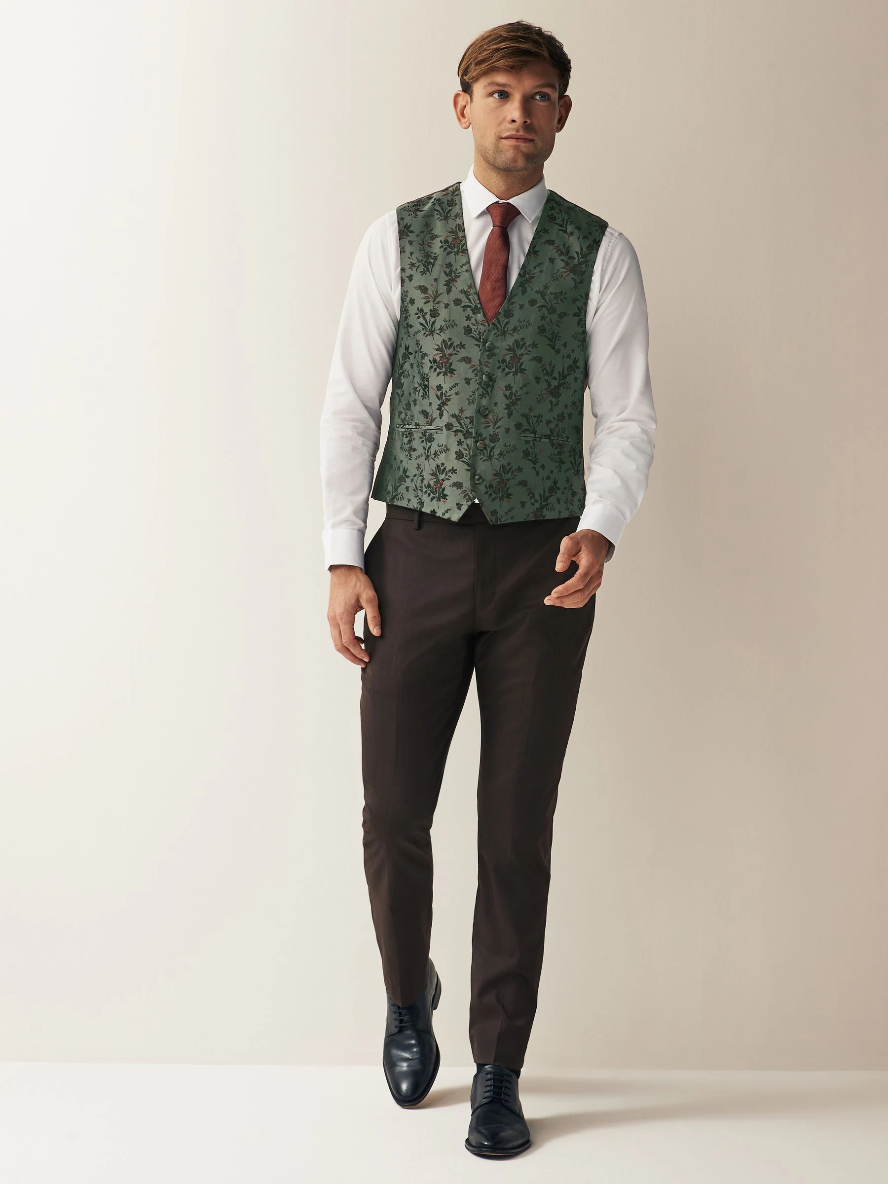 Bosgroen met bloemenprint - Regular fit gilet voor speciale gelegenheden