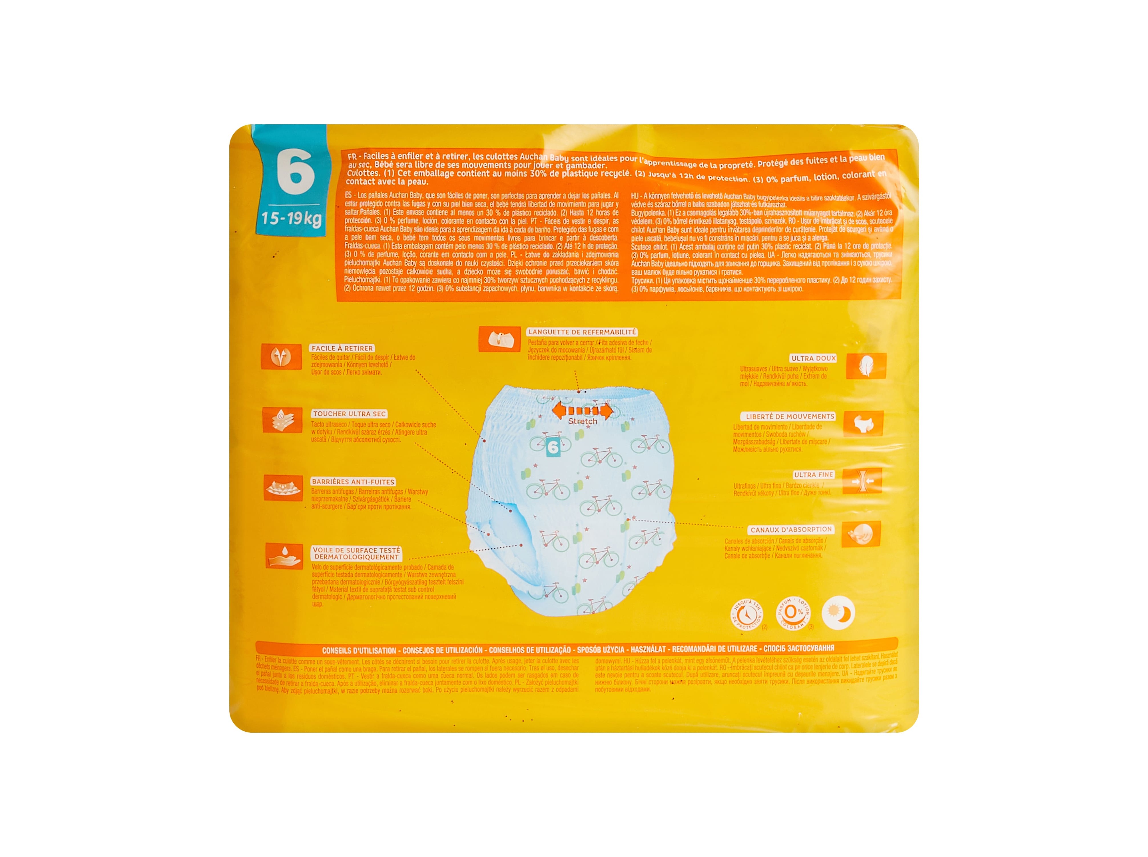 FRALDAS CUECA AUCHAN BABY TAMANHO 6 15-19KG 36UN