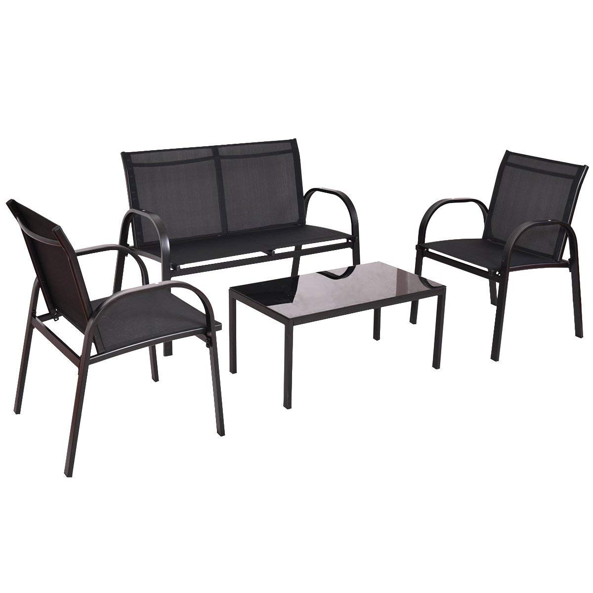 DEGAMO Lounge Set ARONA 4-teilig, Metall + Kunstgewebe schwarz