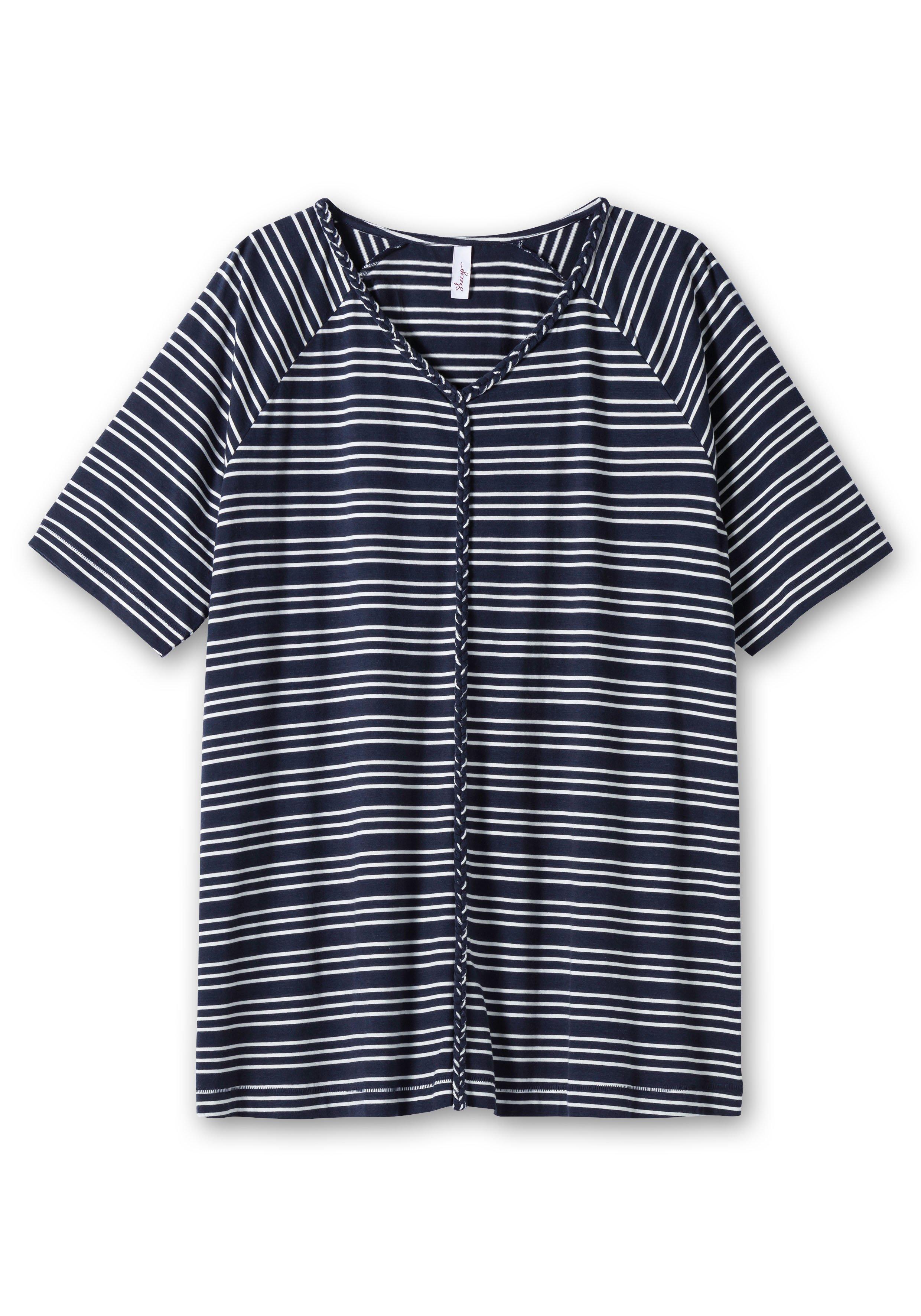 Ringelshirt mit Raglanärmeln und V-Ausschnitt