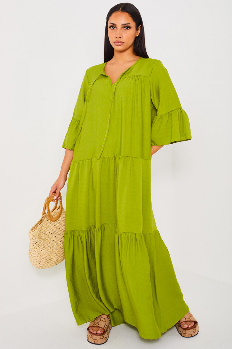 Robe longue évasée verte