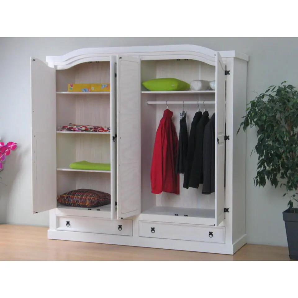Hioshop New Mexico 4-deurs kledingkast wit met spiegel