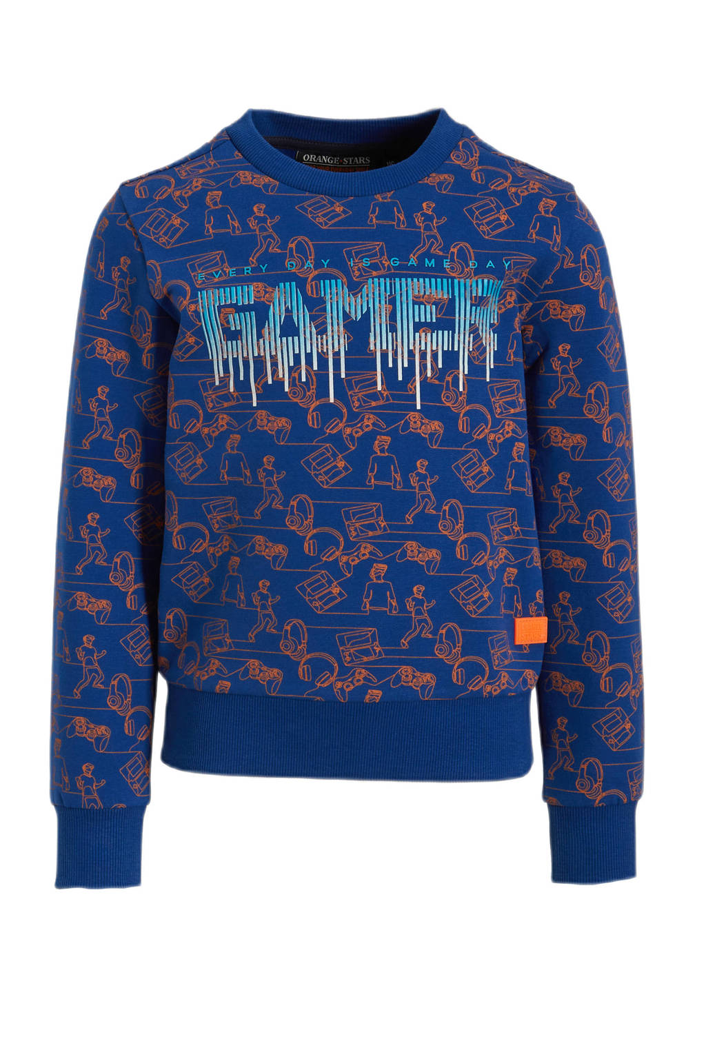 Orange Stars sweater Noud met all over print blauw