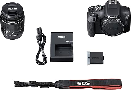 Canon EOS 2000d | Appareil Photo Réflex + (APS-C, 24.1 MP, WiFi, Full HD) + Objectif EF-S 18-55mm f/3,5-5,6 DC III, Noir