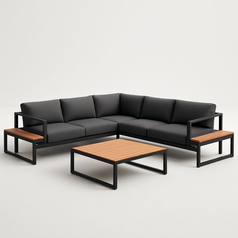 Ecksofa Set Aluminium Holz Polyester Dunkelgrau