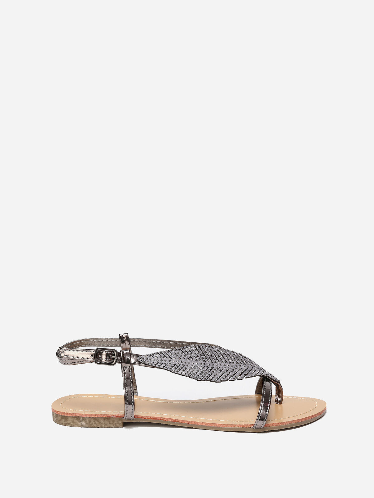 Nu-pieds à feuille en strass grandes tailles- Gris métallisé