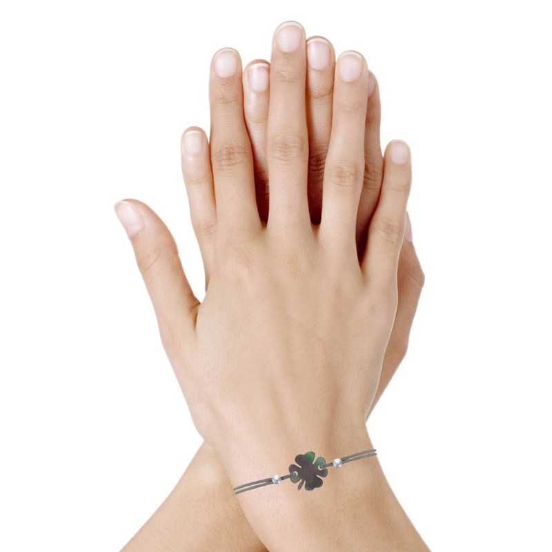 Bracelet Trèfle Nacre Grise et Perles d'Argent - Classics - Gris
