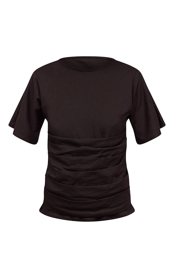 Noir T-shirt À Manches Courtes Avec Panneau Froncé À La Taille En Coton