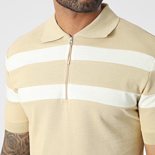 Polo Manches Courtes Beige Blanc