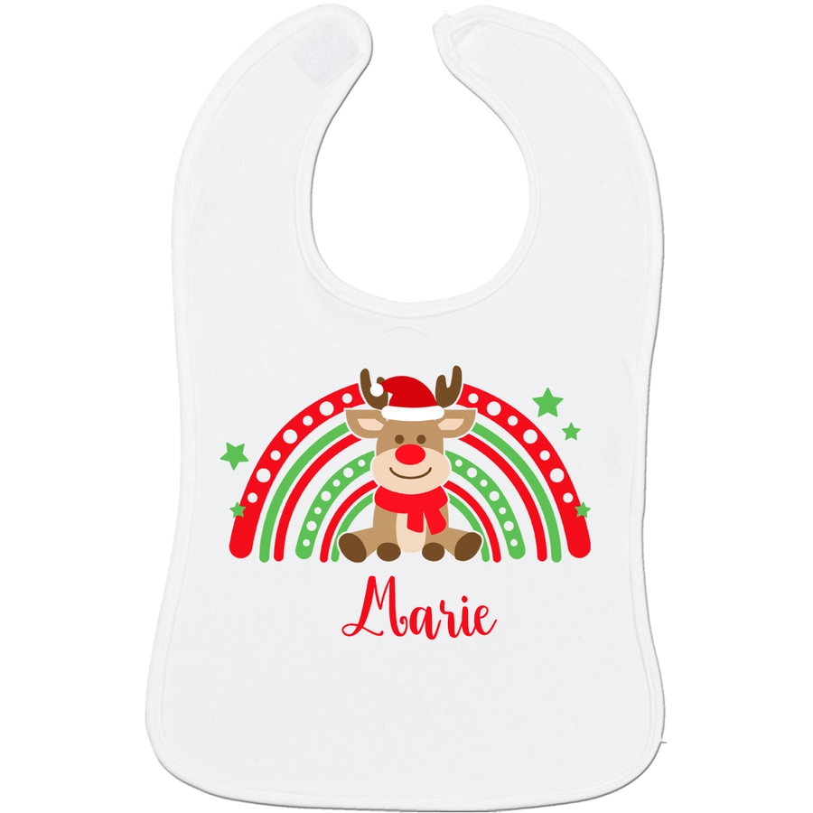 Schnullireich Baby Lätzchen mit Namen Rudi Rentier Weihnachten Weiß