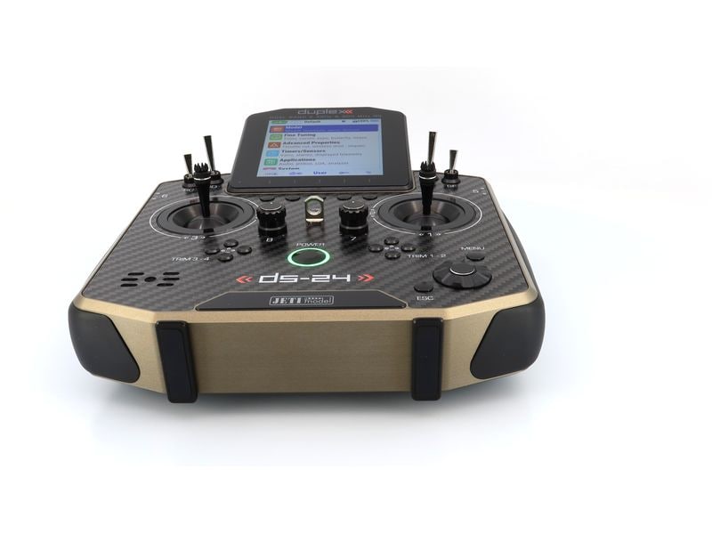 Jeti Fernsteuerung DS-24II Carbon Line Bronze 24 Kanal, Dup Professioneller 24-Kanal-Sender mit Geber auf Rückseite und Carbon-Frontplatte