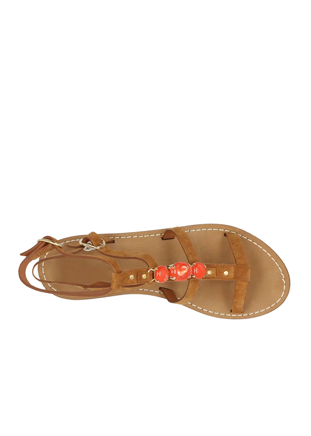 SPARTIATE ORELIE VELOURS CAMEL ET BIJOUX CORAIL