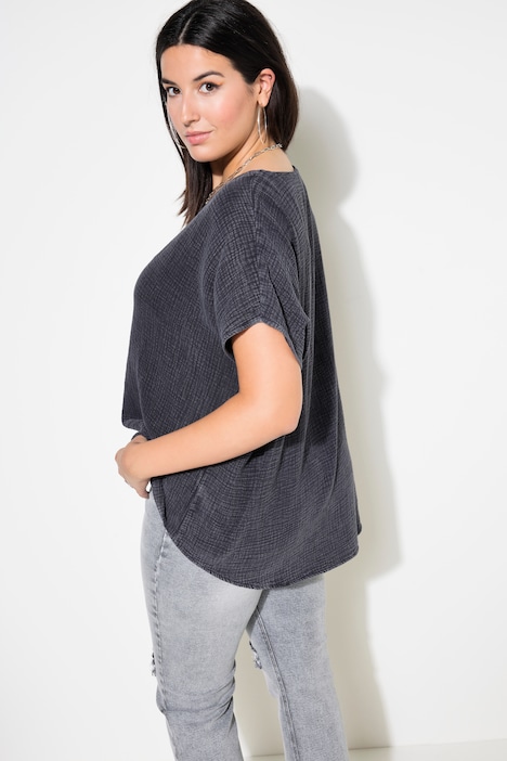 Blusenshirt, oversized, Musselin, V-Ausschnitt