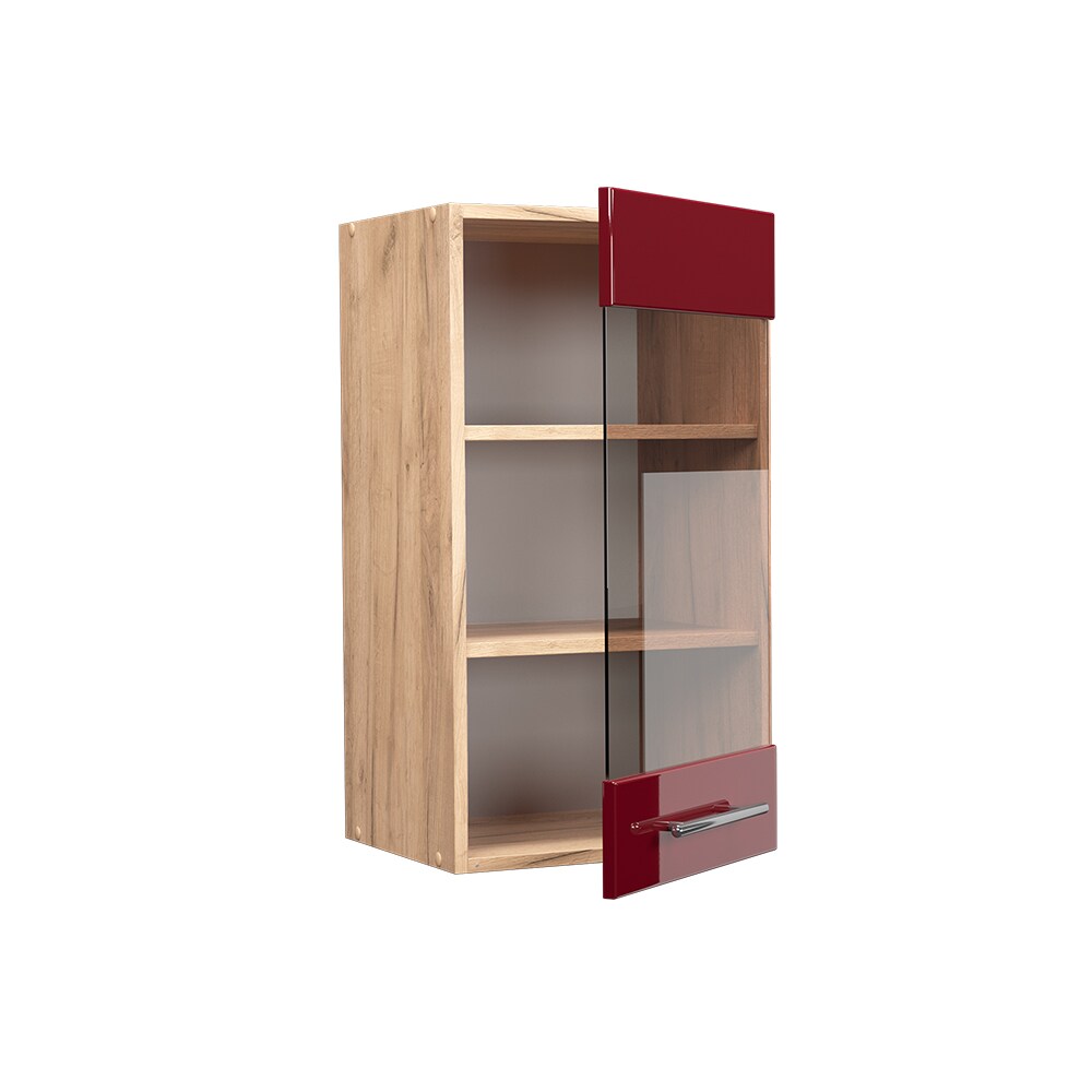 Vicco Hängeglasschrank Küchenschrank Küchenmöbel Fame-Line Eiche Rot Bordeaux modern 40 cm Küche Einbauküche Hängeschrank Glasschrank Drehtür Einlegeboden Küchenzeile Hochglanz