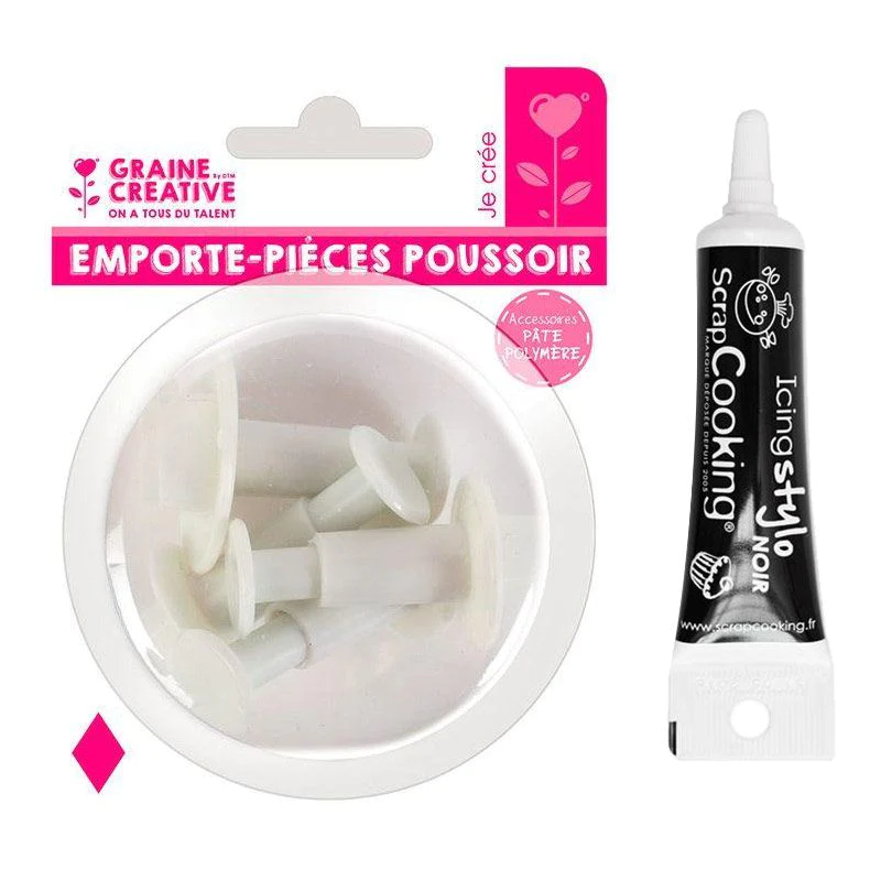 4 emporte-pièces à poussoir en plastique Losange + Stylo de glaçage no