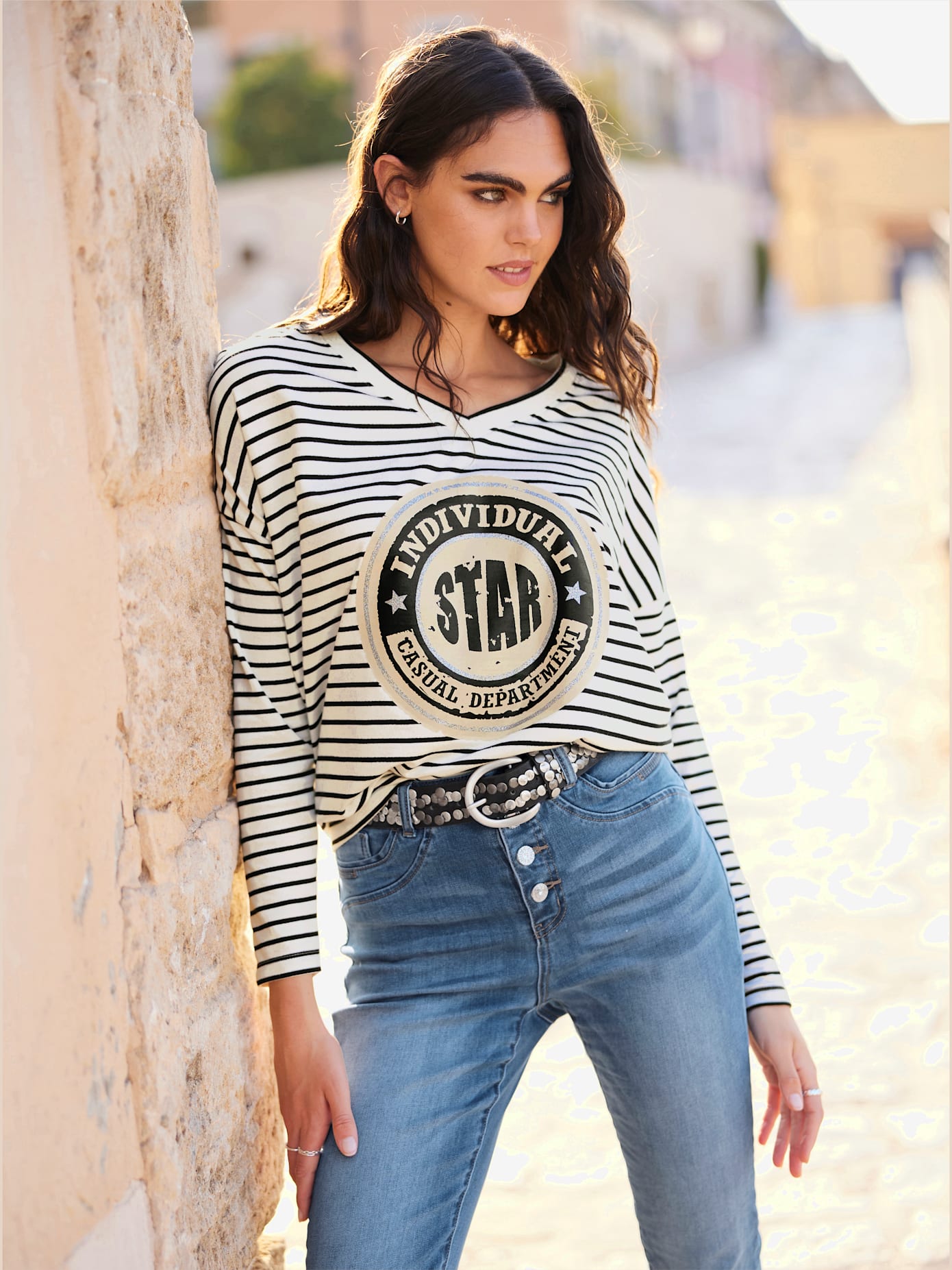 T-shirt rayé motif imprimé