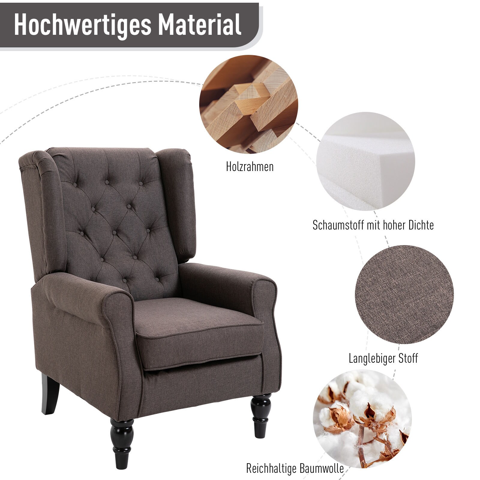 HOMCOM Relaxsessel mit Tufting 76 x 86 x 108 cm (BxTxH)