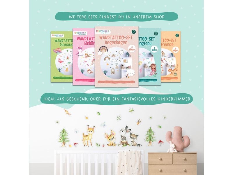 Papierdrachen Wandtattoo-Set Waldtiere Wandsticker für Kinder