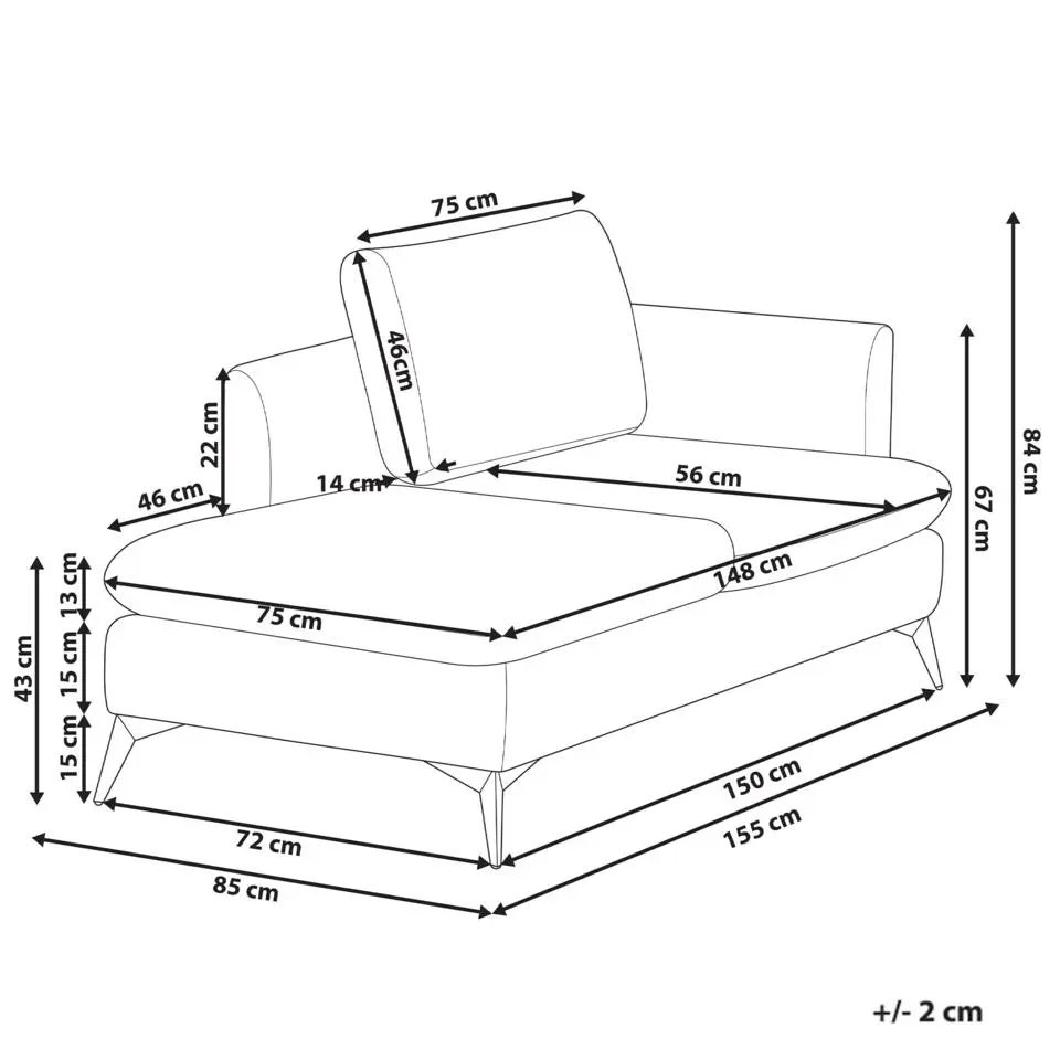 SIEVOZ - Chaise longue - Blauw - Rechtszijdig - Polyester