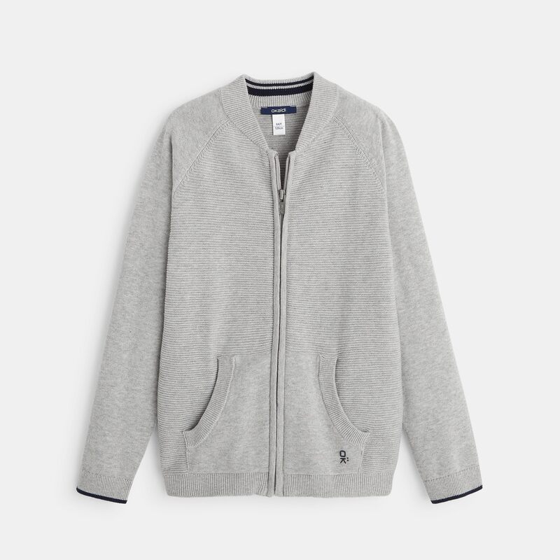 Gilet teddy zippé en maille fine gris garçon
