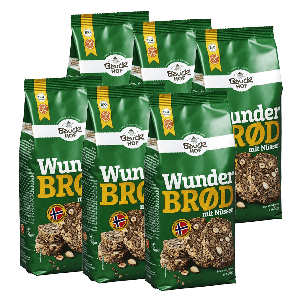 6 x Bio Backmischung Wunderbrød mit Nüssen (6x600g)