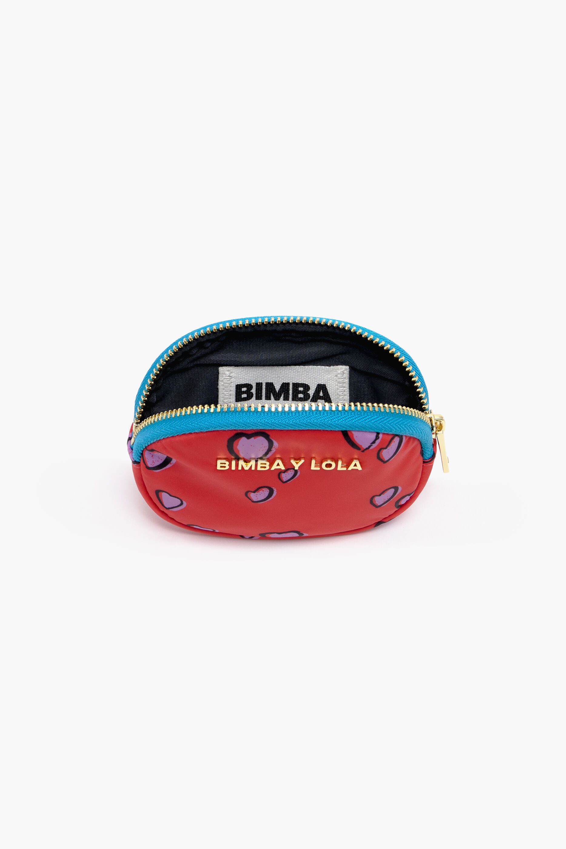 Porta-moedas oval com estampa de pequenos corações, vermelho