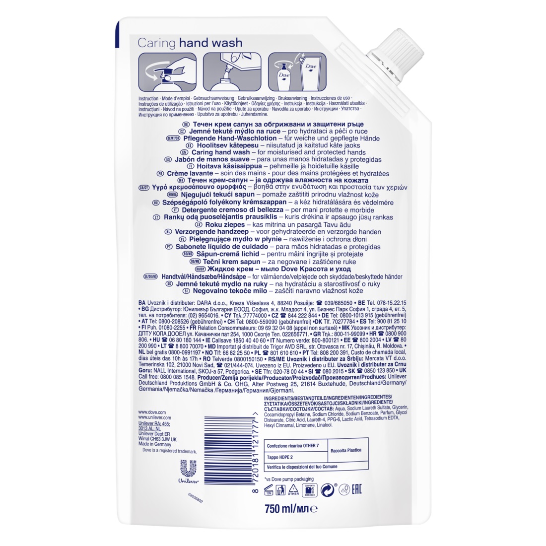 SABONETE LIQUIDO RECARGA DOVE ORIGINAL 750ML