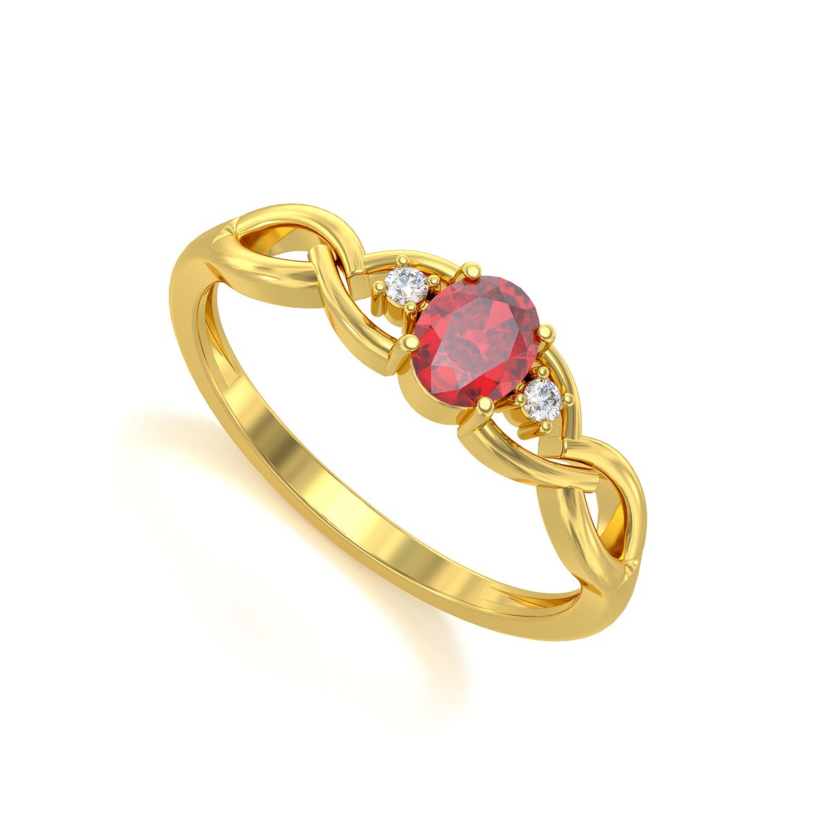 Bague ADEN Or 585 Jaune Rubis et diamants 2.2grs