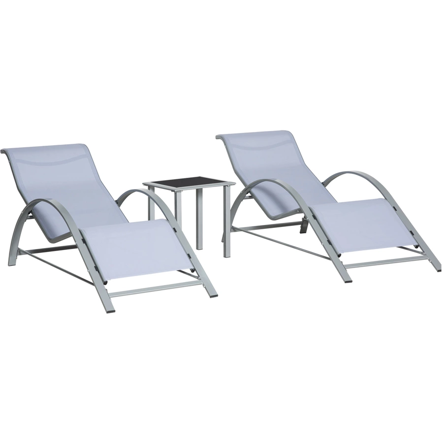 Outsunny 2er Set Gartenliegen mit Tisch grau
