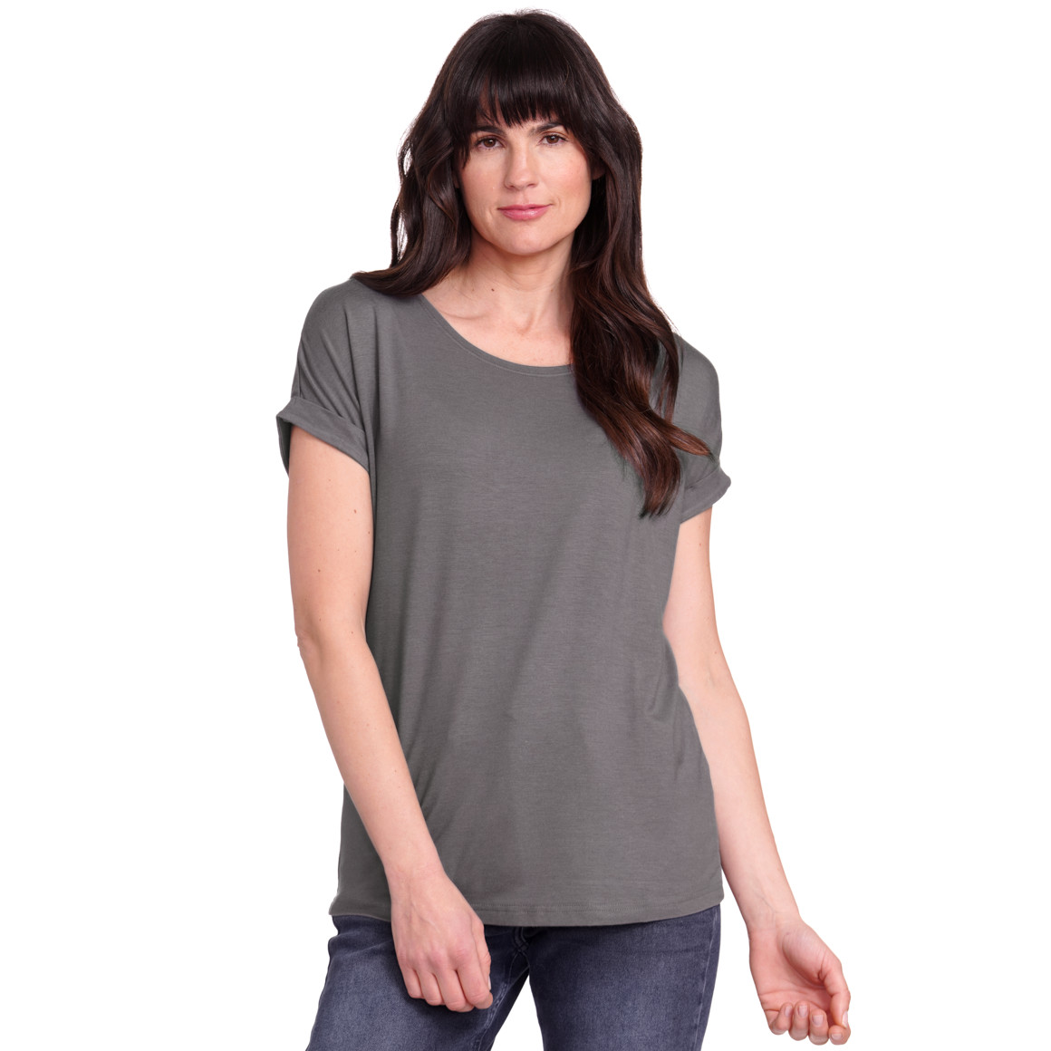 Gina Benotti Damen T-Shirt mit fixierten Turn-ups grau