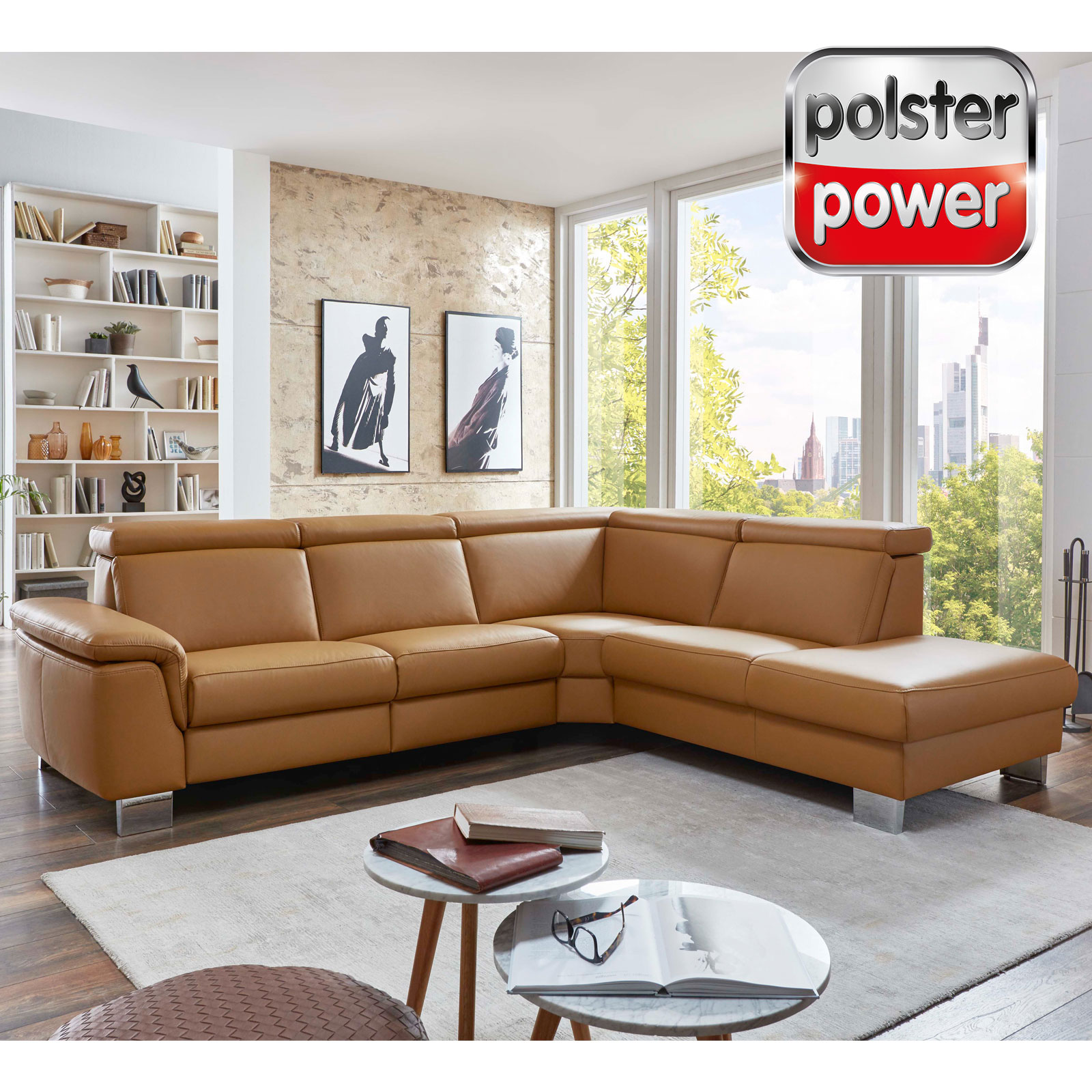 polsterpower Ledersofa - orange - Basismodell - Recamiere rechts