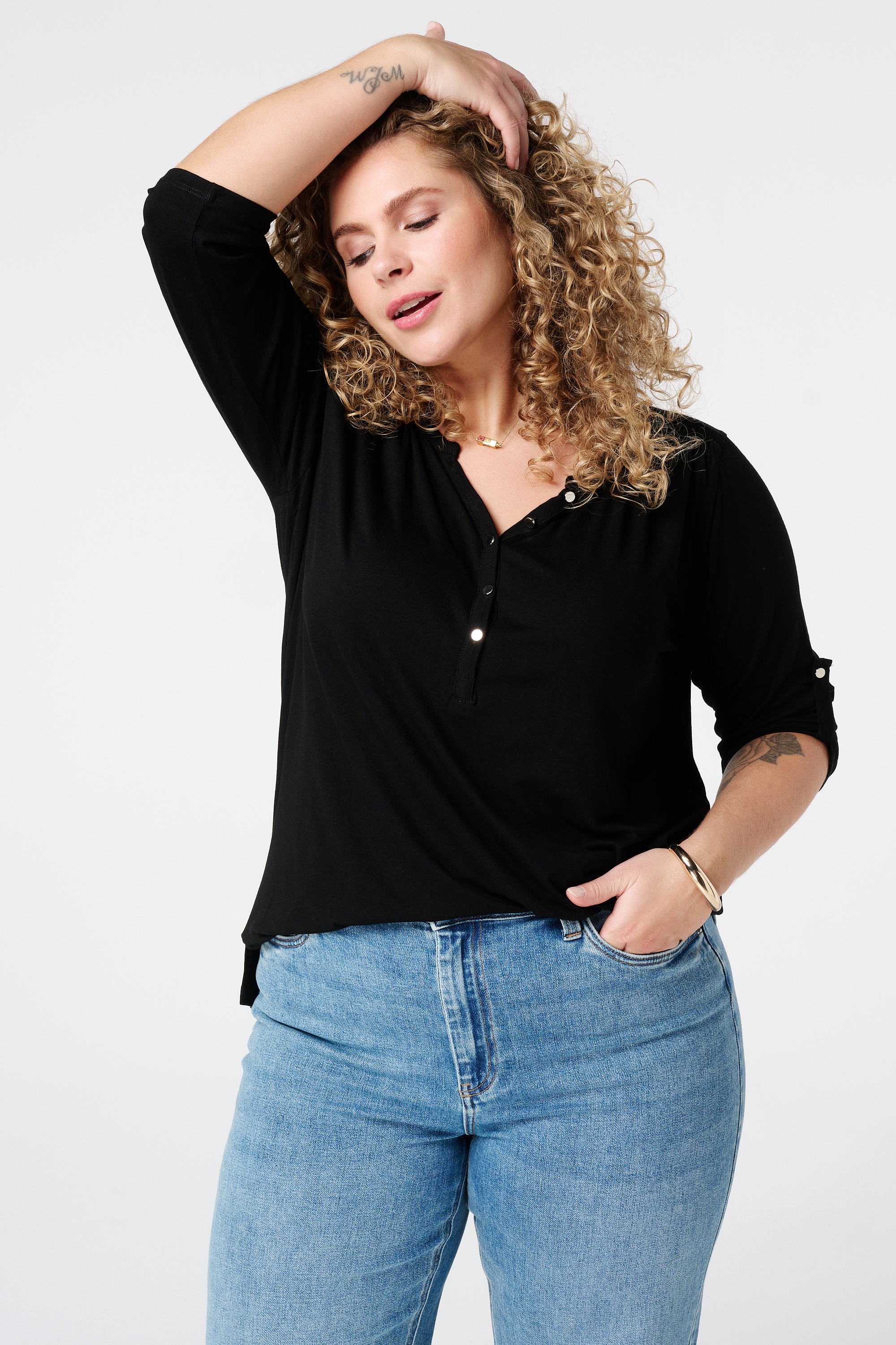 Top met stretch Zwart