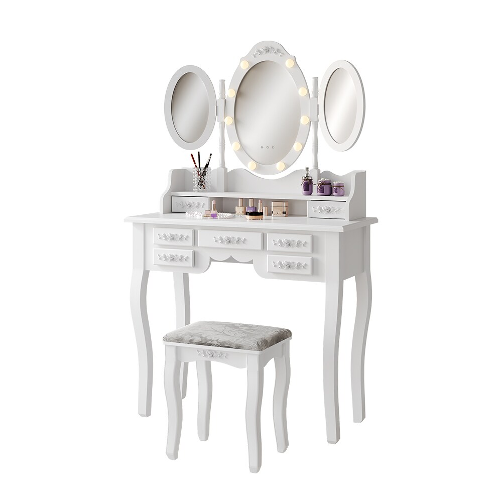 Vicco Schminktisch Diana Weiß 90 cm mit Beleuchtung und Hocker