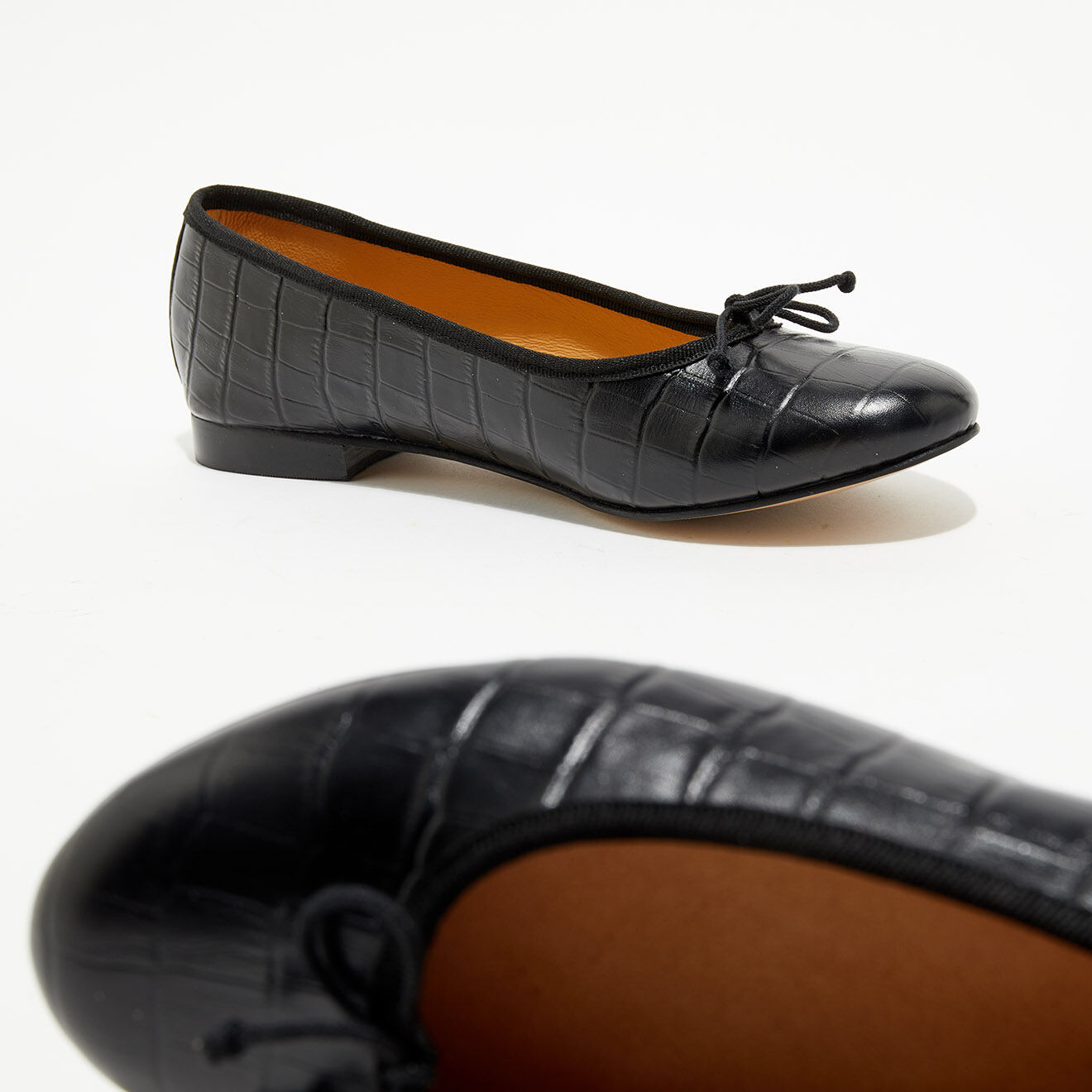 Quartier Latin Ballerines en Cuir Jeanne façon croco noires