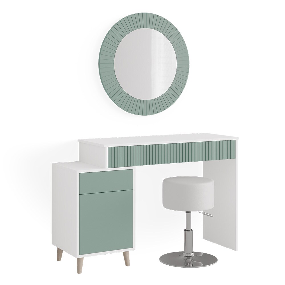 Vicco Schminktisch Frisiertisch Kosmetiktisch Arles Weiß Mintgrün Schminkspiegel Hocker 120x77 cm Skandi Schlafzimmerkommode Schminkkommode Schublade Ablage Aufbewahrung Frisierkommode Make-Up-Tisch